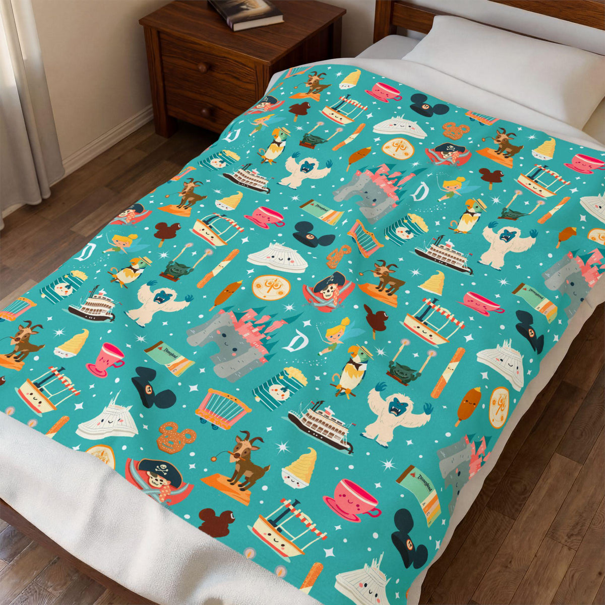 Theme Park Icons Pattern Velveteen Plush Blanket | Disney Fan Throw, Gift for Disney Lover