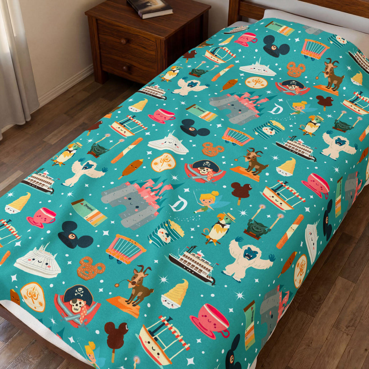 Theme Park Icons Pattern Velveteen Plush Blanket | Disney Fan Throw, Gift for Disney Lover