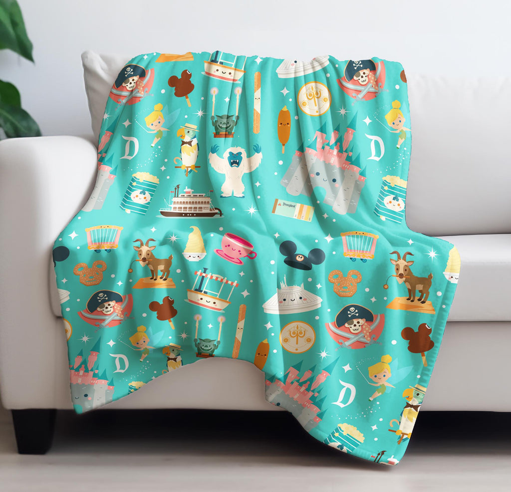 Theme Park Icons Pattern Velveteen Plush Blanket | Disney Fan Throw, Gift for Disney Lover