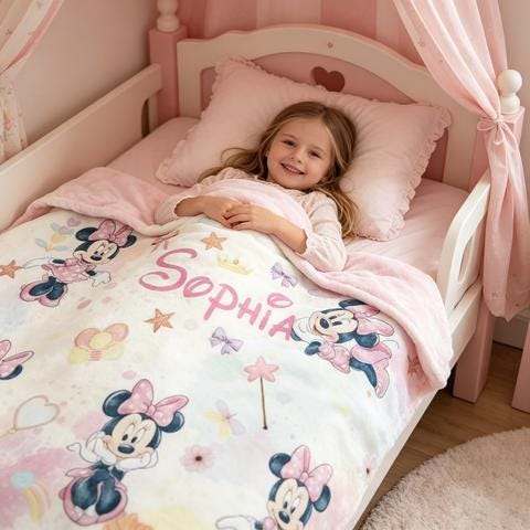 Custom Cute Minnie Mouse Blanket, Disney Minnie Throw, Minnie Birthday Girl Gift, Personalized Kid Name Blanket, Baby Christmas Blanket