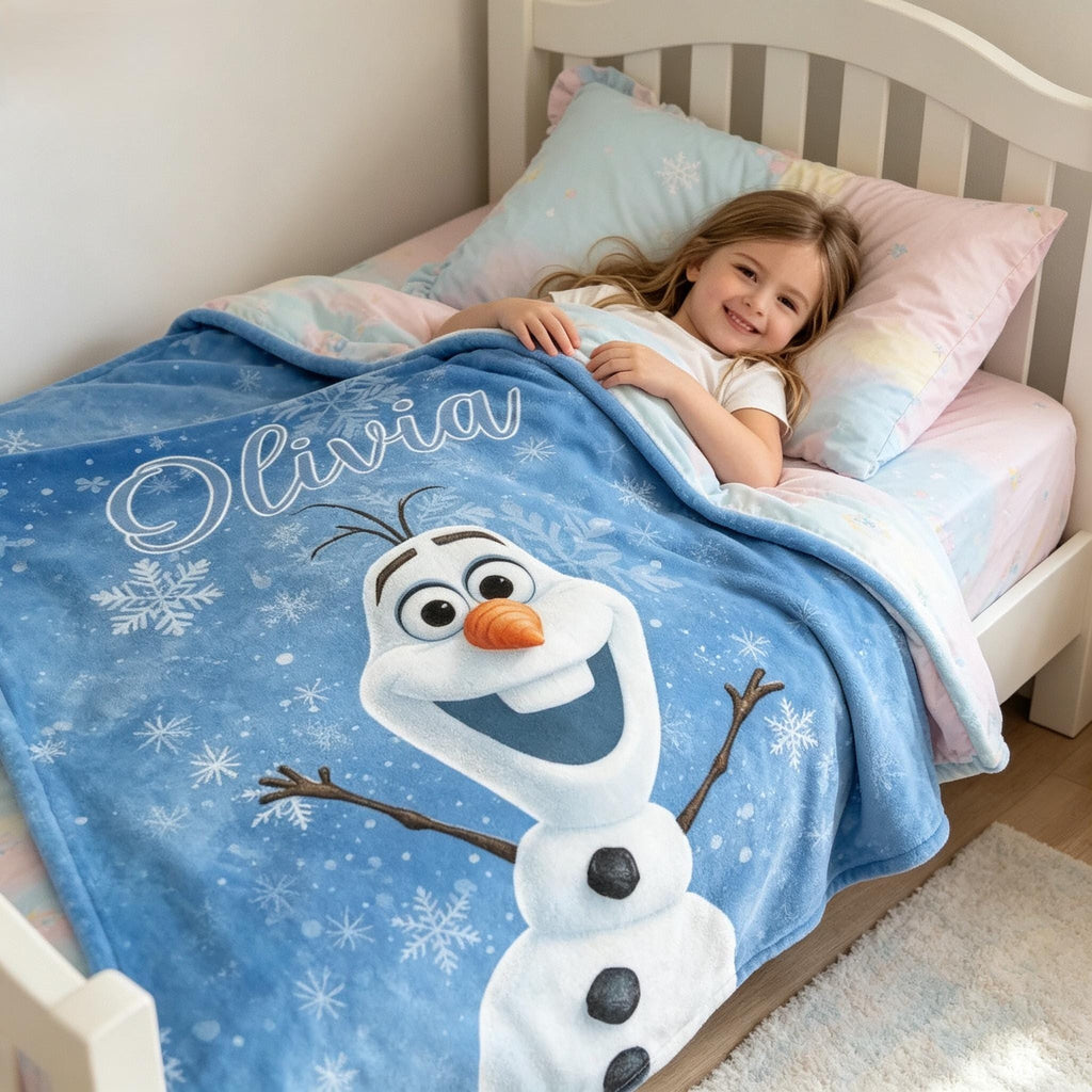 Personalized Disney Olaf Frozen Blanket, WDW Disneyland Baby Girl Trip Blanket, Disney Birthday Girl Gift, Cute Olaf Merch, Olaf Lover Gift
