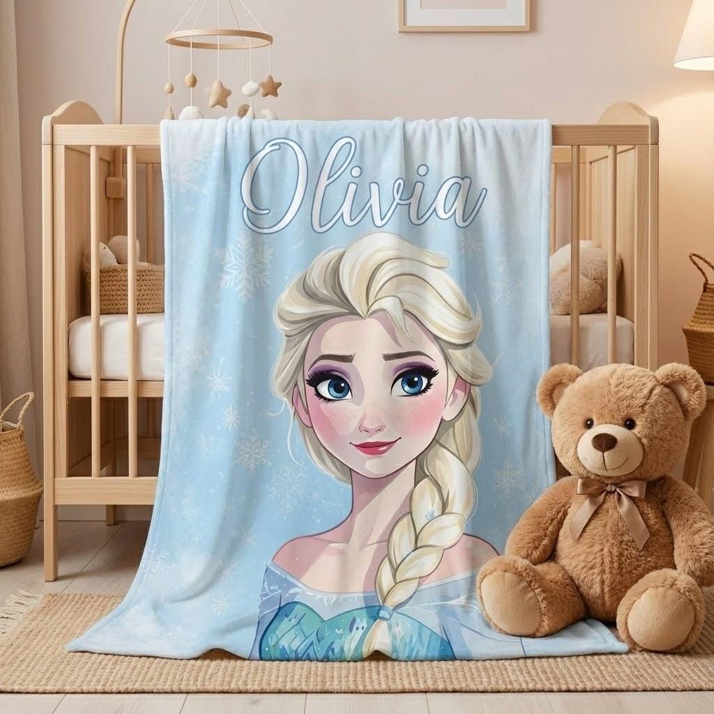 Personalized Disney Elsa Frozen Blanket, WDW Disneyland Baby Girl Trip Blanket, Elsa Princess Birthday Girl Blanket