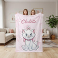 Personalized Marie Cat Blanket, Cute Aristocats Pink Bow Throw, Custom Name Kids Blanket, Adorable Kitten Gift for Girls