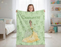 Disney Princess Tiana Blanket, Custom Name Princess and the Frog Throw, Coquette Bows Bedding, Girls Birthday Gift