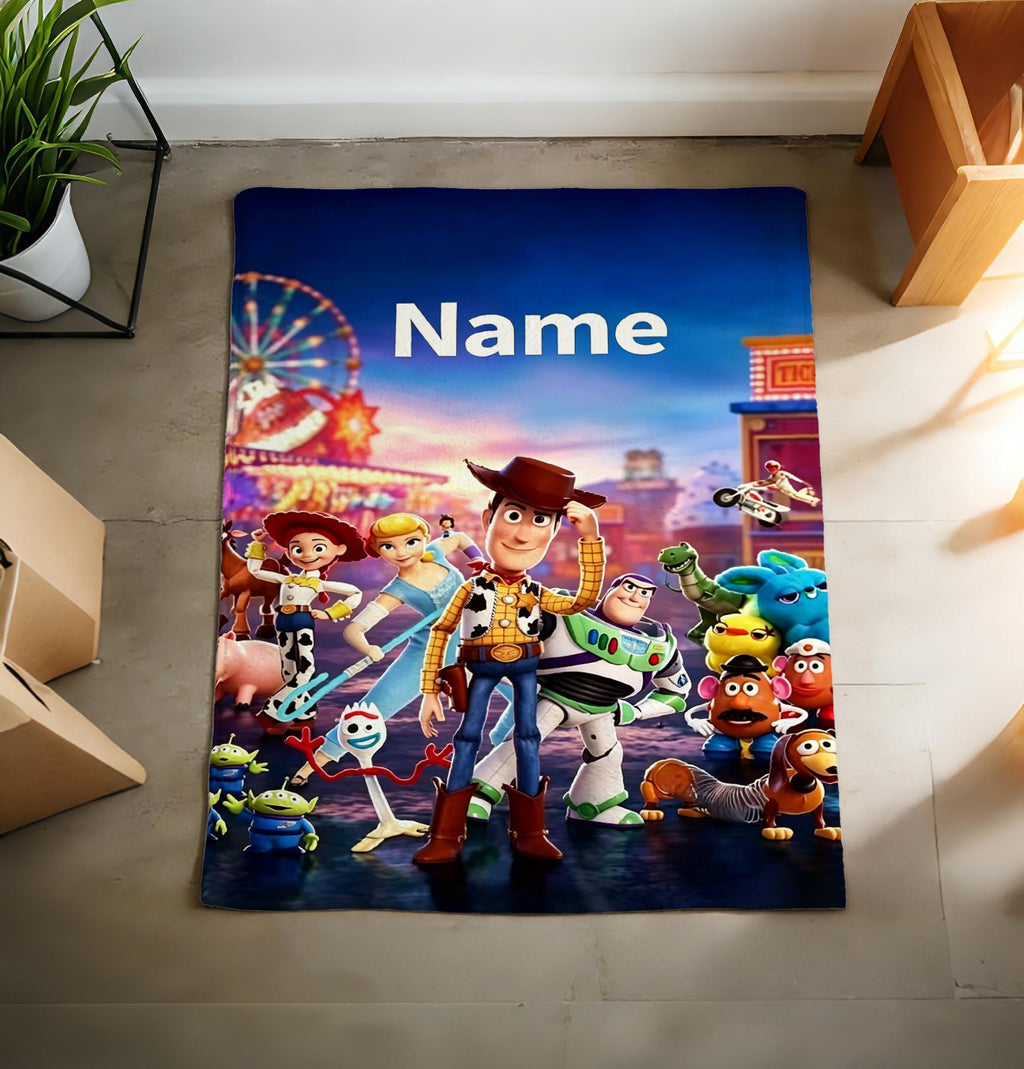 Personalized Toy Story Fleece Blanket, Woody Buzz Jessie Characters, Custom Name Gift