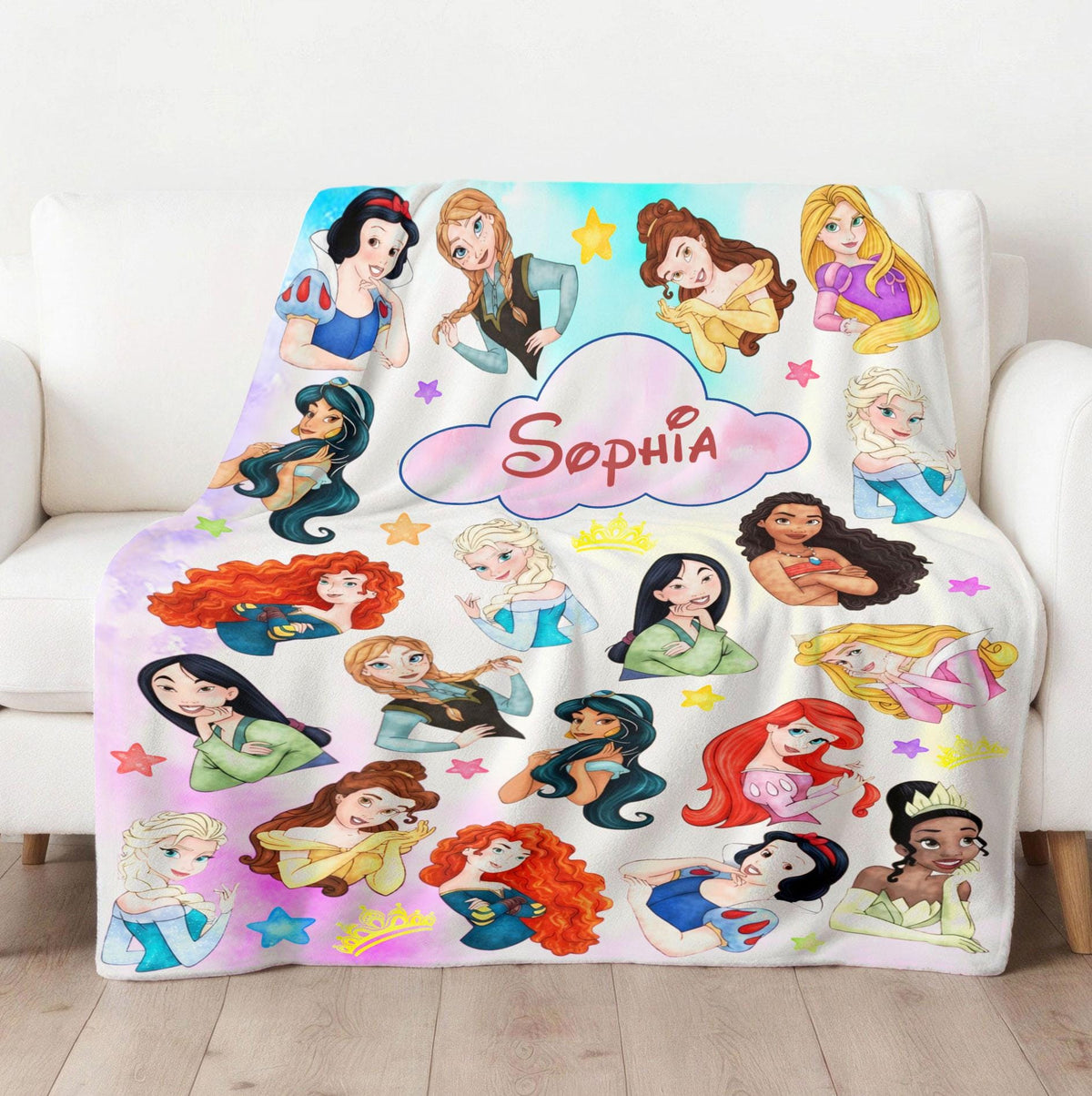 Custom Name Disney Princess Blanket, Personalized Princess Character Blanket, Disneyland Baby Girl Trip, Snow White Elsa Aurora Blanket Gift