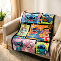 Stitch Cartoon Flannel Throw Blanket, Personalized Custom Cozy Blanket, Nostalgic Decor Gift