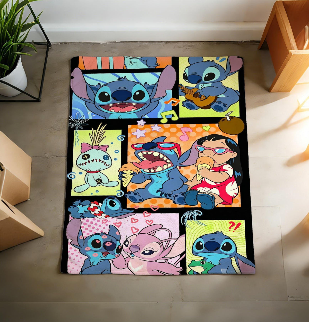 Stitch Cartoon Flannel Throw Blanket, Personalized Custom Cozy Blanket, Nostalgic Decor Gift
