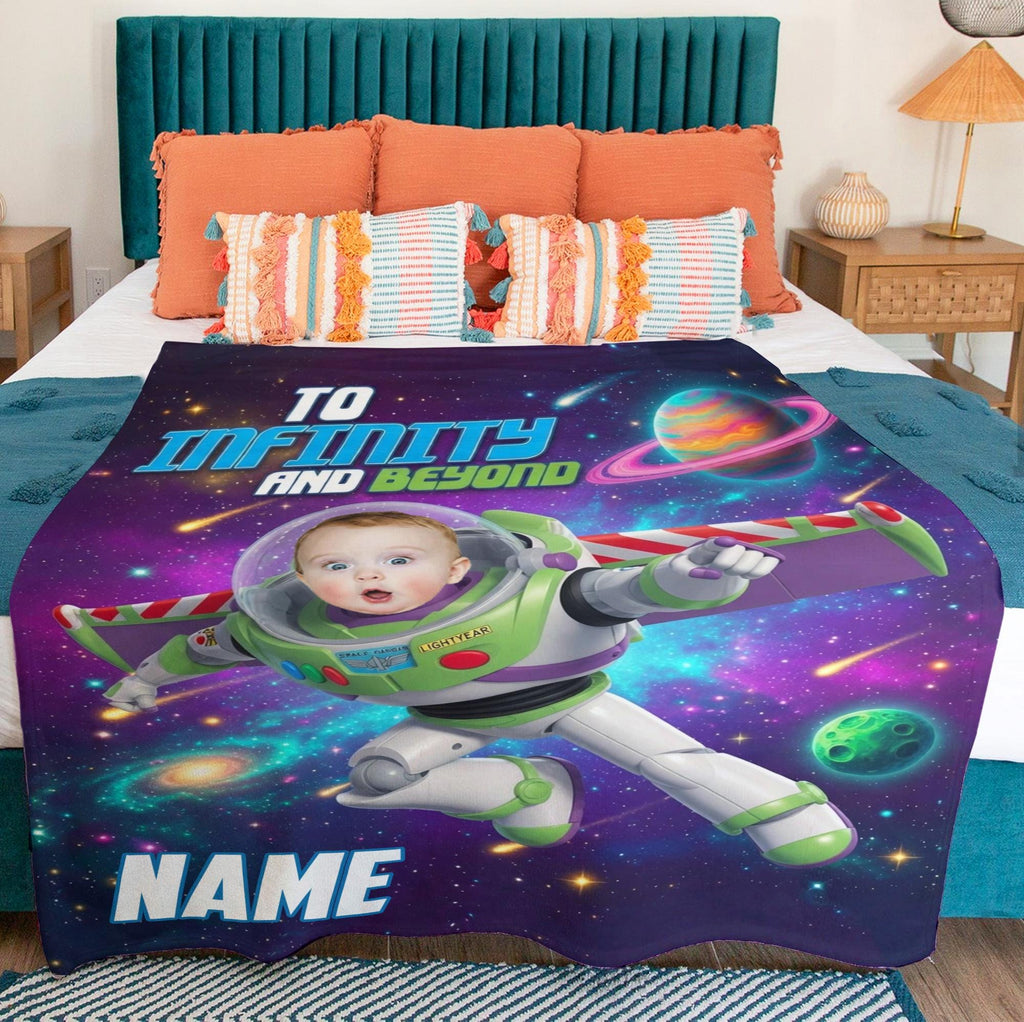 Personalized Buzz Lightyear Blanket for Kids, Custom Toddler Blanket, Cute Space Galaxy Baby Blanket, Boy Birthday Gift, Custom Face Blanket