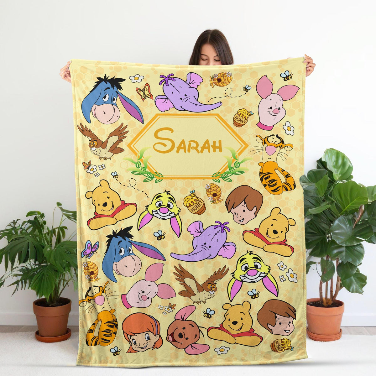 Personalized Winnie the Pooh Blanket, Custom Name Bear and Friends Fleece Blanket, Classic Pooh Nursery Decor, Cute Baby Shower Gift