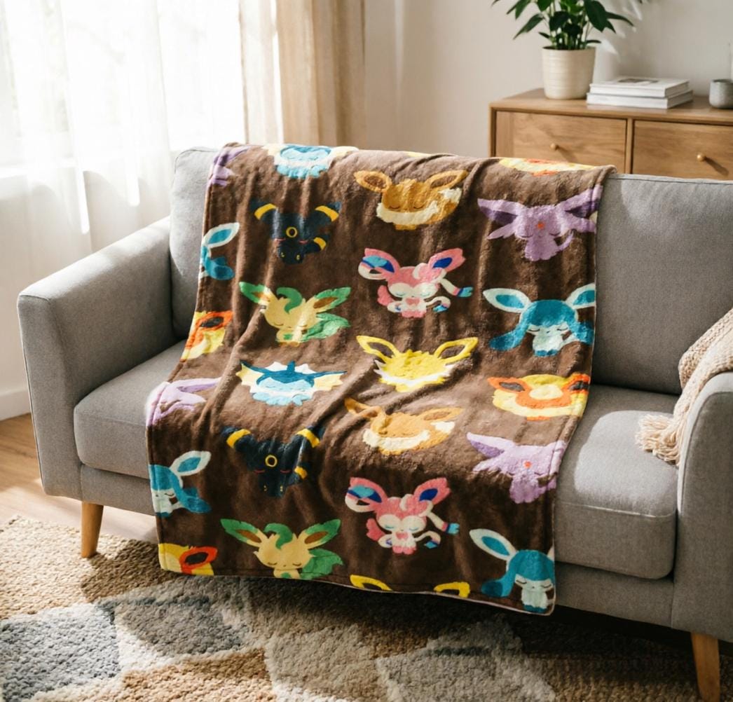 Collage Eevee Family Blanket Soft Throw, Full Eeveelutions Art Throw, Pokemon Collector Keepsake Gift