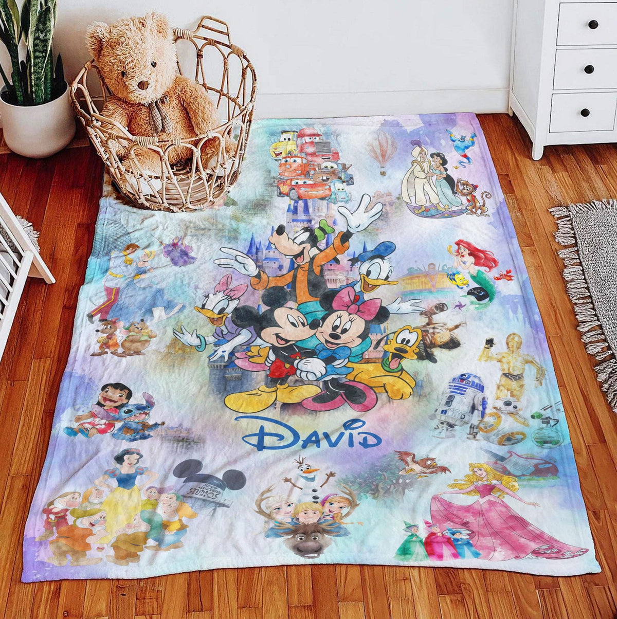 Personalized Disneyland Blanket, Custom Name Mouse And Friends Blanket, Disney Blanket for Kids, Disney World Blanket, Disney Home Decor