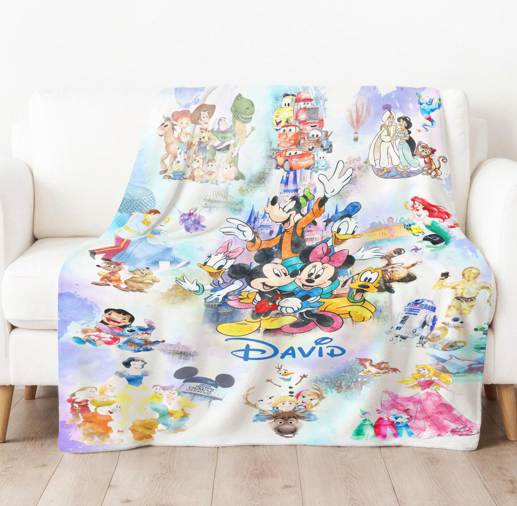 Personalized Disneyland Blanket, Custom Name Mouse And Friends Blanket, Disney Blanket for Kids, Disney World Blanket, Disney Home Decor
