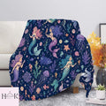 Cute Mermaid Throw Blanket, Ocean Life Fleece Blanket, Magical Sea Kids Bedding, Under The Sea Nursery Decor, Birthday Gift for Girls