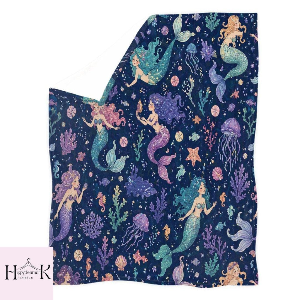 Cute Mermaid Throw Blanket, Ocean Life Fleece Blanket, Magical Sea Kids Bedding, Under The Sea Nursery Decor, Birthday Gift for Girls
