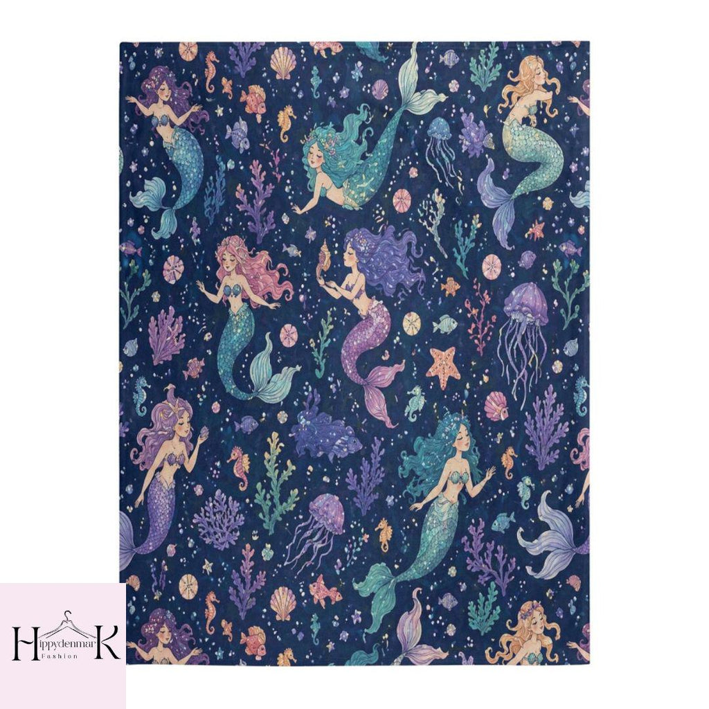 Cute Mermaid Throw Blanket, Ocean Life Fleece Blanket, Magical Sea Kids Bedding, Under The Sea Nursery Decor, Birthday Gift for Girls