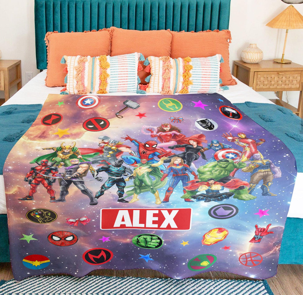 Personalized Disney Avenger Blanket, Custom Name Mavel Avenger Blanket, SuperHero Blanket, Birthday Boys Gift, Custom Hero Baby Name Blanket