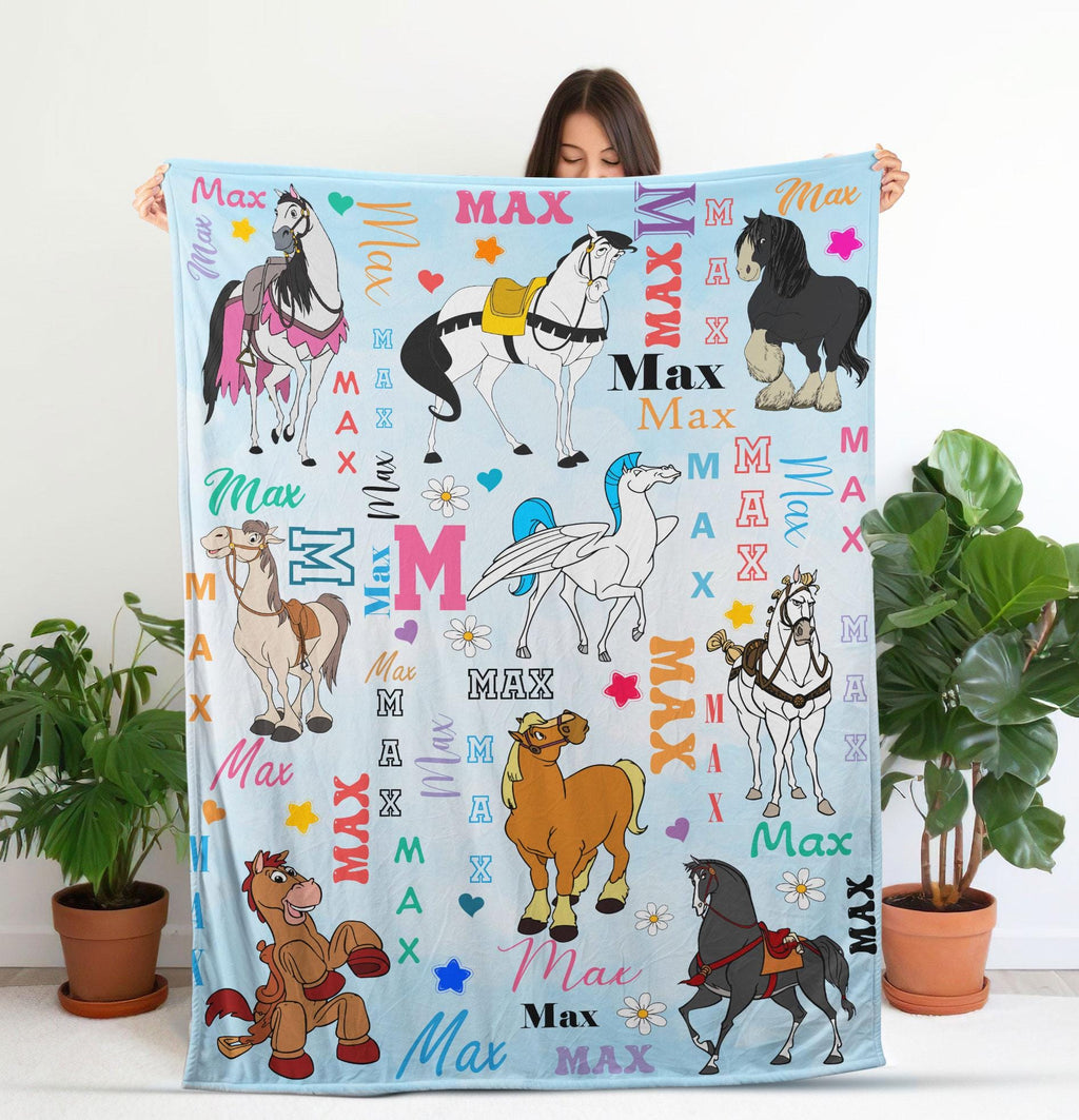 Personalized Disney Horse Blanket, Custom Name Disney Animal Blanket, Disneyland Blanket Disney Trip Gift, Nursery Decor,Cartoon Kid Blanket