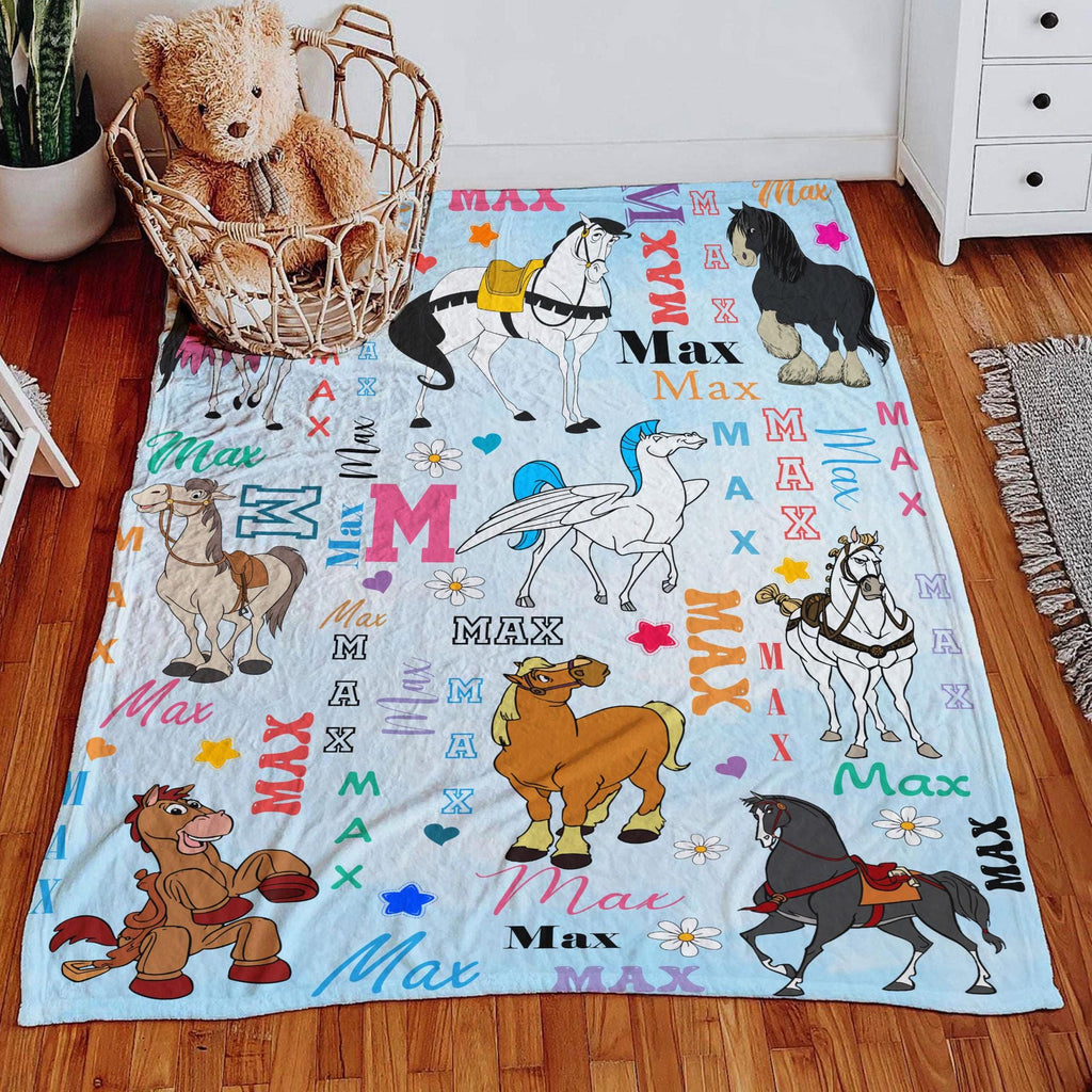 Personalized Disney Horse Blanket, Custom Name Disney Animal Blanket, Disneyland Blanket Disney Trip Gift, Nursery Decor,Cartoon Kid Blanket