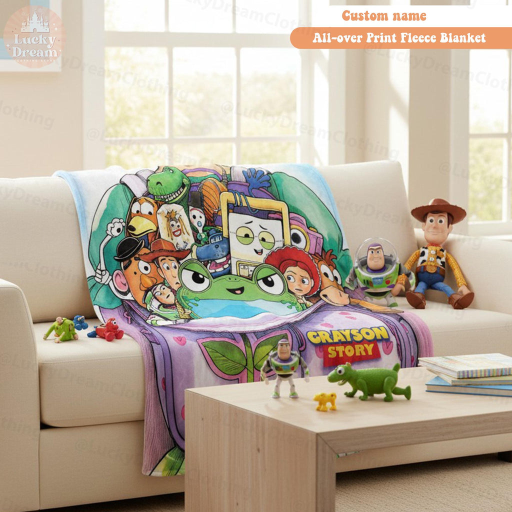 Personalized Toy Story 5 Blanket, Custom Name Disney Toy Story Blanket, Woody Buzz Lightyear Jessie Blanket, Toy Story 5 Gift for Boy, Girl