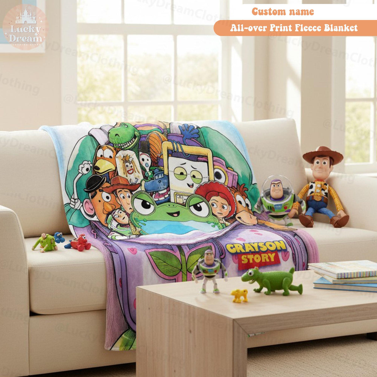 Personalized Toy Story 5 Blanket, Custom Name Disney Toy Story Blanket, Woody Buzz Lightyear Jessie Blanket, Toy Story 5 Gift for Boy, Girl