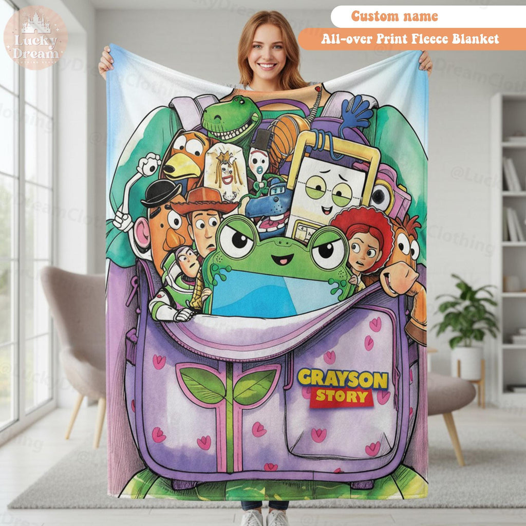Custom Name Disney Toy Story Blanket, Personalized Toy Story 5 Blanket, Woody Buzz Lightyear Jessie Blanket, Toy Story 5 Gift for Boy, Girl