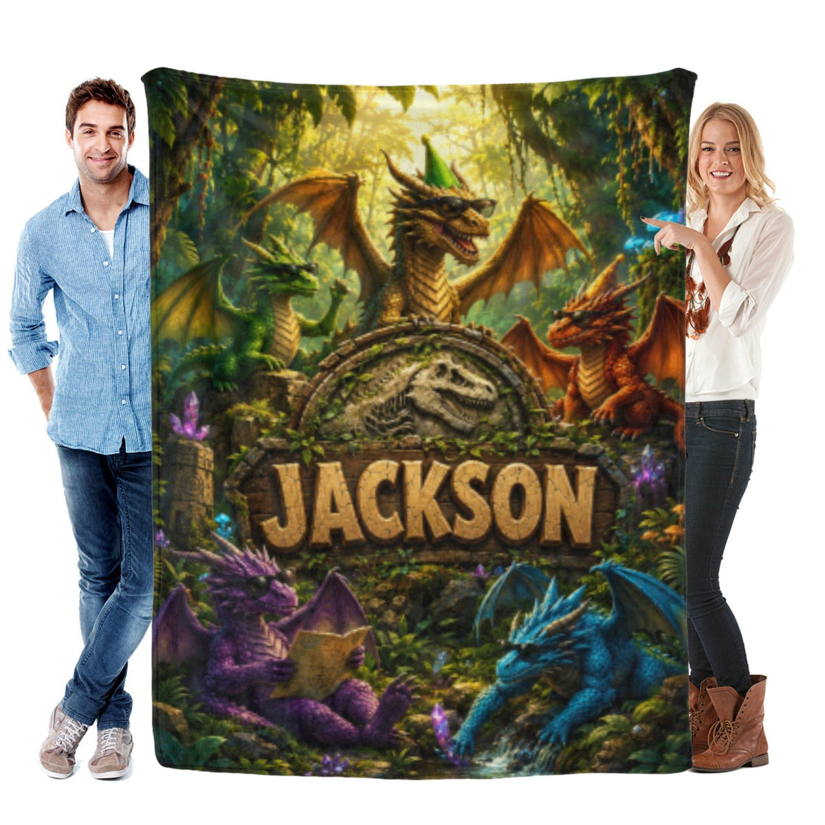 Custom Dragon Name Blanket Personalized Flannel Throw Jurassic Dinosaur Theme Boys Room Decor Fantasy Kids Birthday Gift Nursery Present