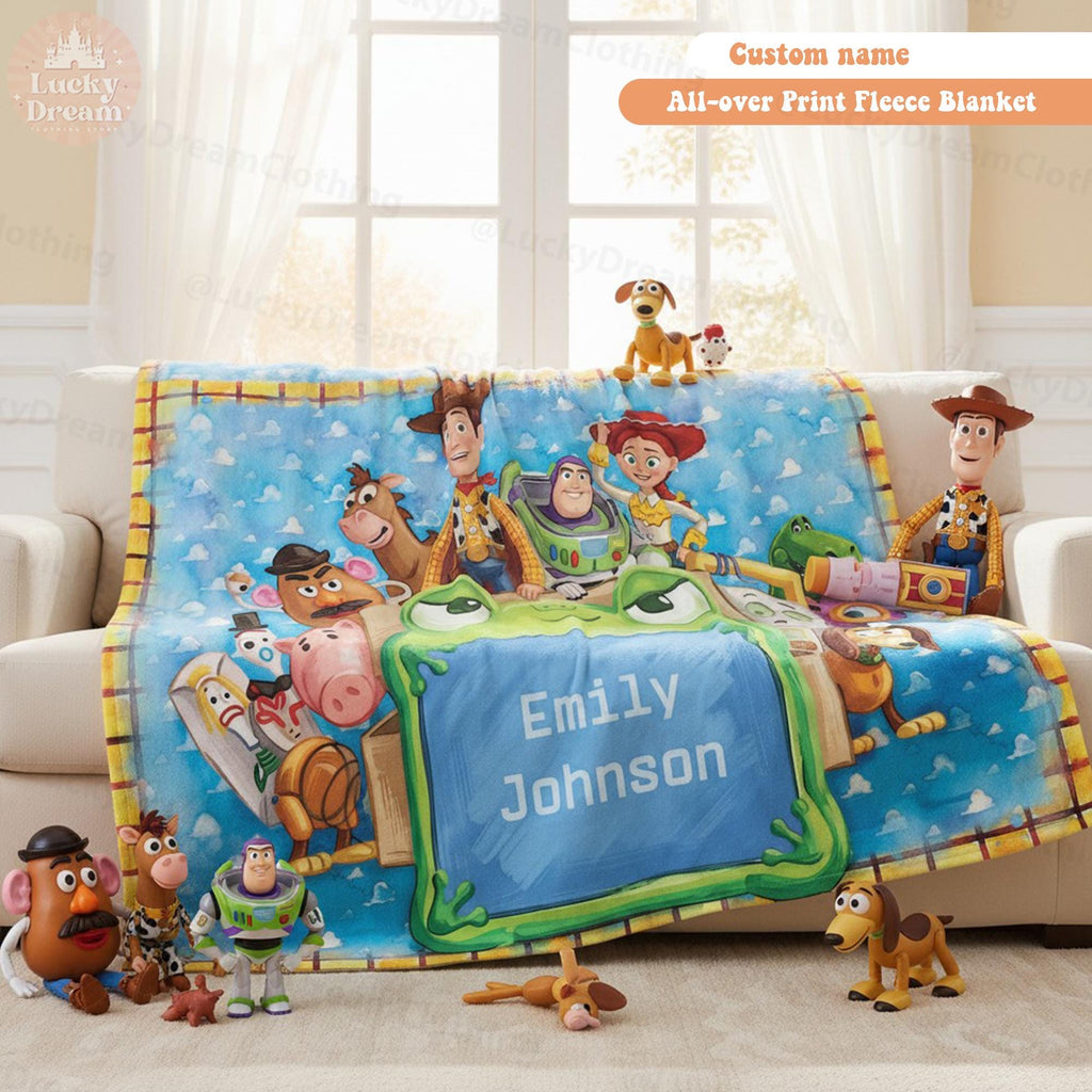 Personalized Toy Story 5 Blanket, Custom Name Disney Toy Story Blanket, Woody Buzz Lightyear Jessie Blanket, Toy Story 5 Gift for Boy, Girl