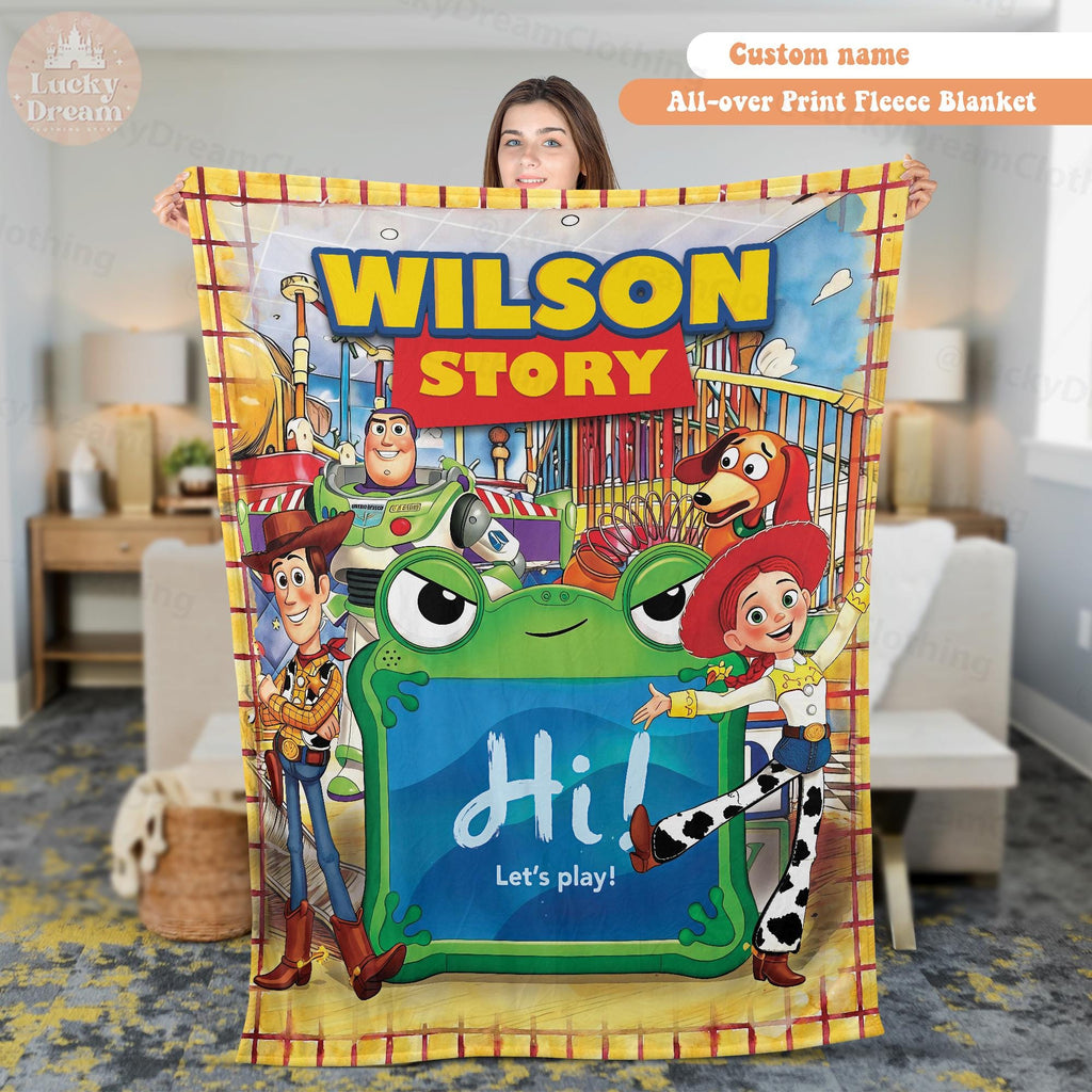 Custom Name Disney Toy Story Blanket, Personalized Toy Story 5 Blanket, Woody Buzz Lightyear Jessie Blanket, Toy Story 5 Gift for Boy, Girl