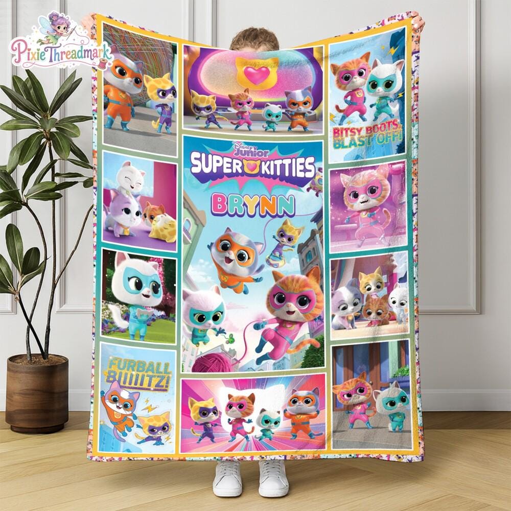 Personalized SuperKitties Blanket | SuperKitties Fleece Blanket | Ginny Sparks Buddy And Bitsy Blanket | SuperKitties Gift