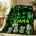Custom Name Flannel Blanket Personalized Webcomic Fan Gift Green Anime Gamer Room Decor Geeky Birthday Present for Teen Boys and Girls