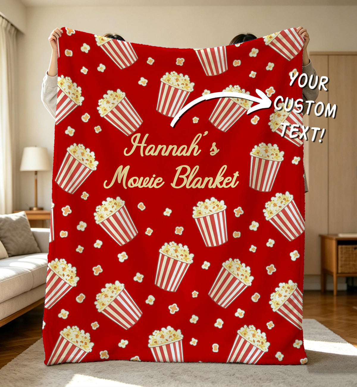 Custom Home Theater Blanket,Personalized Movie Night Kids Name Throw,Flannel Sherpa TV Gift,Kids Movie Night Blanket,Custom Toddler Present