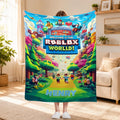 Personalized Blanket, Custom Name Gamer Flannel Throw, Cute Pixel Block World Kids Bedding, Birthday Gift for Gamer Toddler Teen