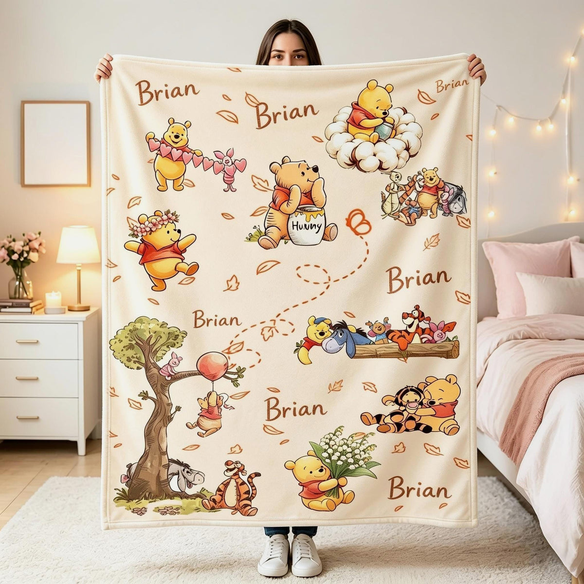 Custom Name Blanket, Disney Blanket, Winnie The Pooh Bear, Vintage Tigger Eeyore, Personalized Cute Baby Boy Birthday Gift