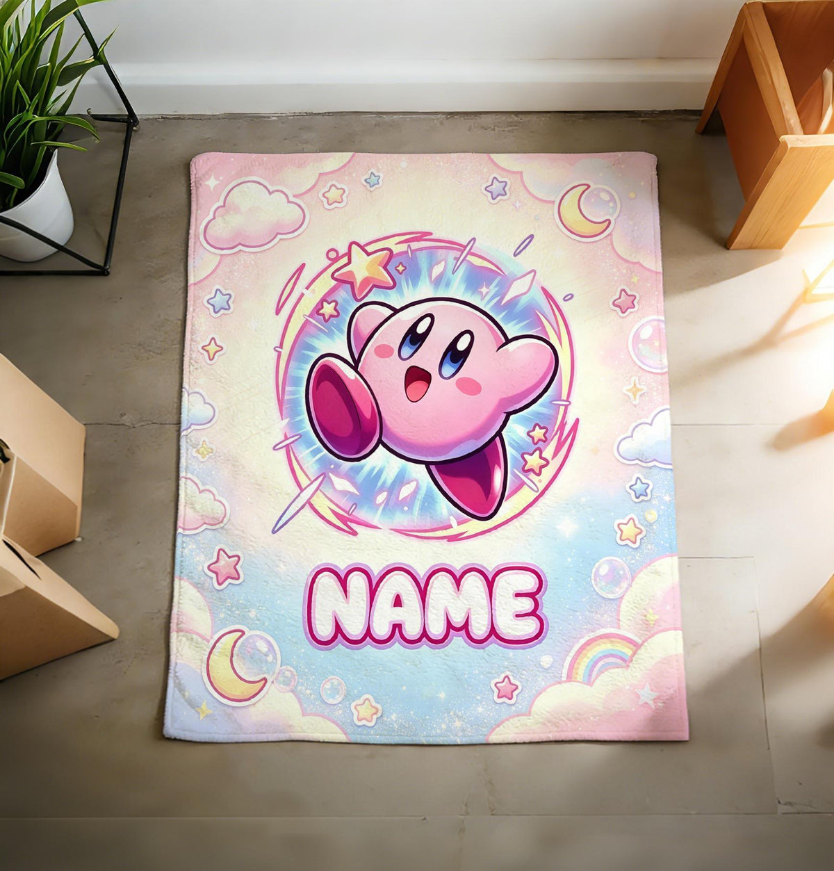 Custom Pastel Cloud Kirby Blanket Soft Throw, Kids Video Game Fan Toddler Birthday Gift