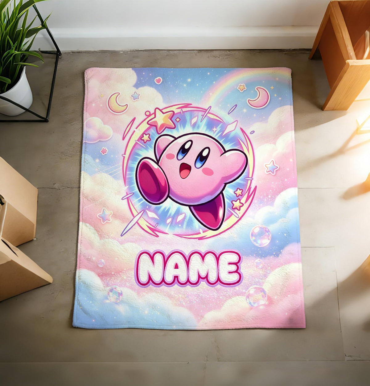 Custom Pastel Cloud Kirby Blanket Soft Throw, Kids Video Game Fan Toddler Birthday Gift