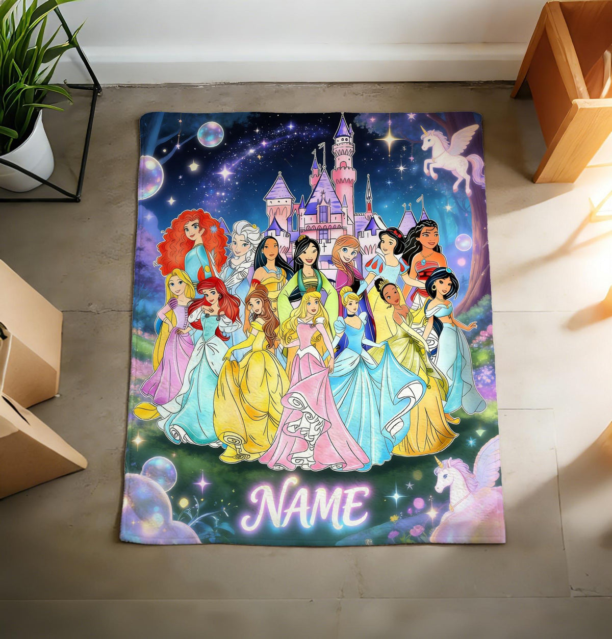 Personalized Princess Blanket Soft Throw, Cartoon Princess Girl Birthday Gift
