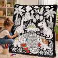 Coloring Throw Blanket,DIY Kids Art Blanket With Markers,Farm Dinosaur Mermaid Puppy Designs,Cozy Craft Gift For Children, Cute Kawaii Style