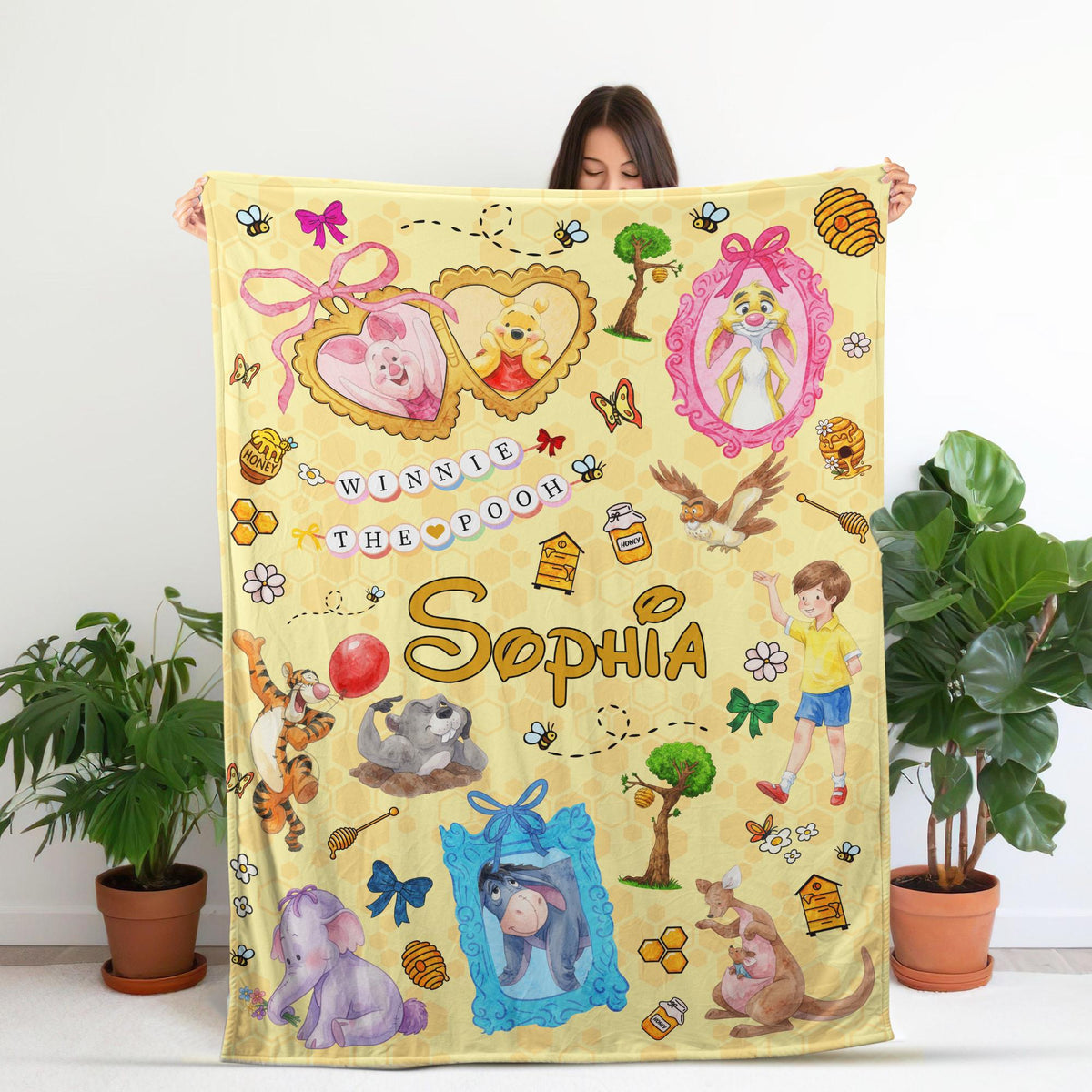 Personalized Winnie the Pooh Blanket, Custom Baby Blanket,Pooh Bear Nursery Decor Soft Fleece Blanket New Baby Gift Girl Boy,Pooh And Friend