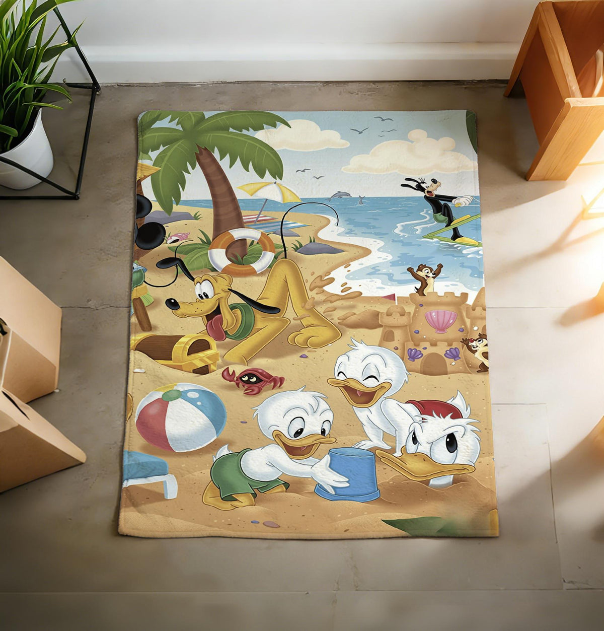 Classic Donald Duck Beach Flannel Throw Blanket, Vintage Cartoon Soft Bedding
