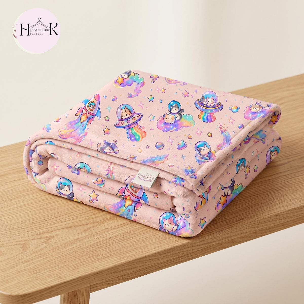 Cute Space Cat Blanket, Kawaii Galaxy Throw, Astronaut Kitty Fleece, Pastel Cosmic Blanket, Cozy Gift for Cat Lovers Kids