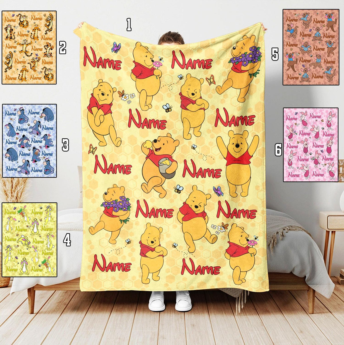 Personalized Winnie the Pooh Blanket, Pooh And Friend Blanket, Pooh Bear Nursery Decor Soft Fleece Blanket,Custom Baby Blanket,New Baby Gift
