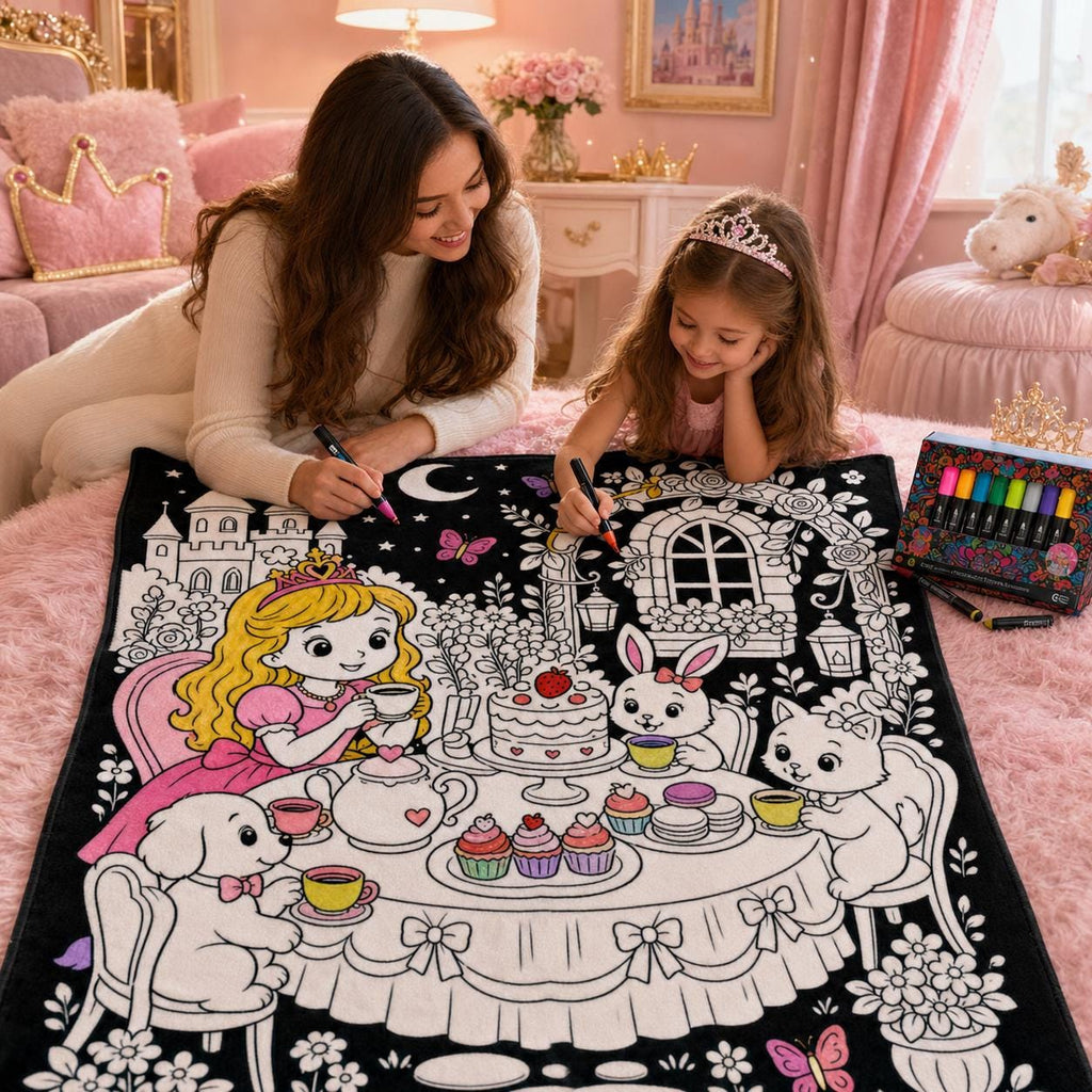 Color Your Own Blanket, DIY Coloring Soft Fleece Throw, Kids Craft Activity Blanket, Black White Line Art Throw, Cozy Birthday Gift For Kids