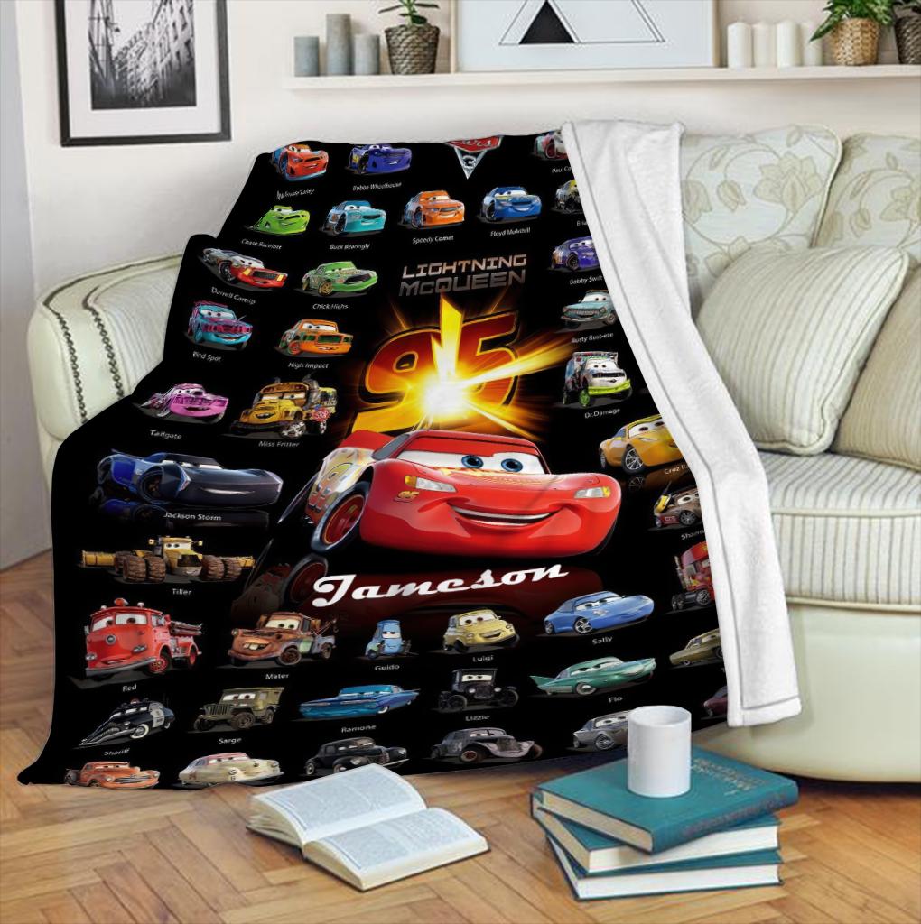 Personalized Lightning McQueen Blanket, Custom Name Disney Cars Fleece Blanket, Cute Kids Toddler Room Decor, Birthday Gift for Boy