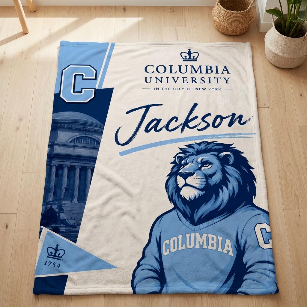 Personalized Columbia University Blanket, Custom Name Flannel Throw, Graduation Gift, College Dorm Decor, Alumni Present, Lion Mascot Gift