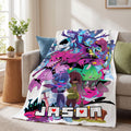 Custom Name Flannel Blanket Personalized Pixel RPG Video Game Throw Retro Gamer Boy Bedding Anime Kids Room Decor Magic Quest Fan Gift