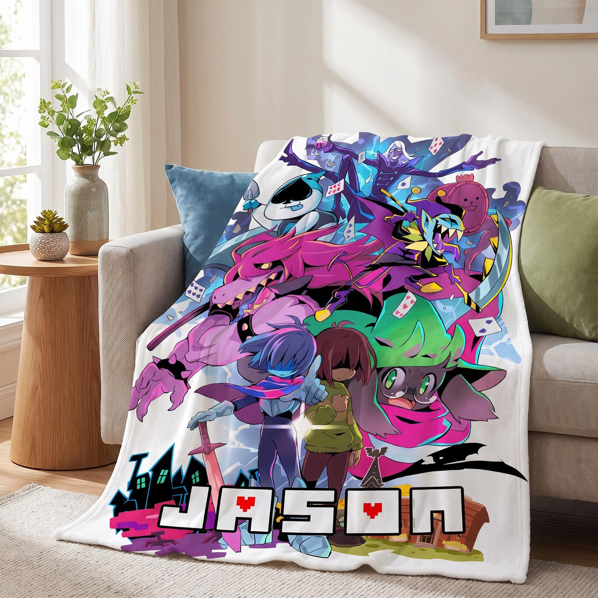 Custom Name Flannel Blanket Personalized Pixel RPG Video Game Throw Retro Gamer Boy Bedding Anime Kids Room Decor Magic Quest Fan Gift