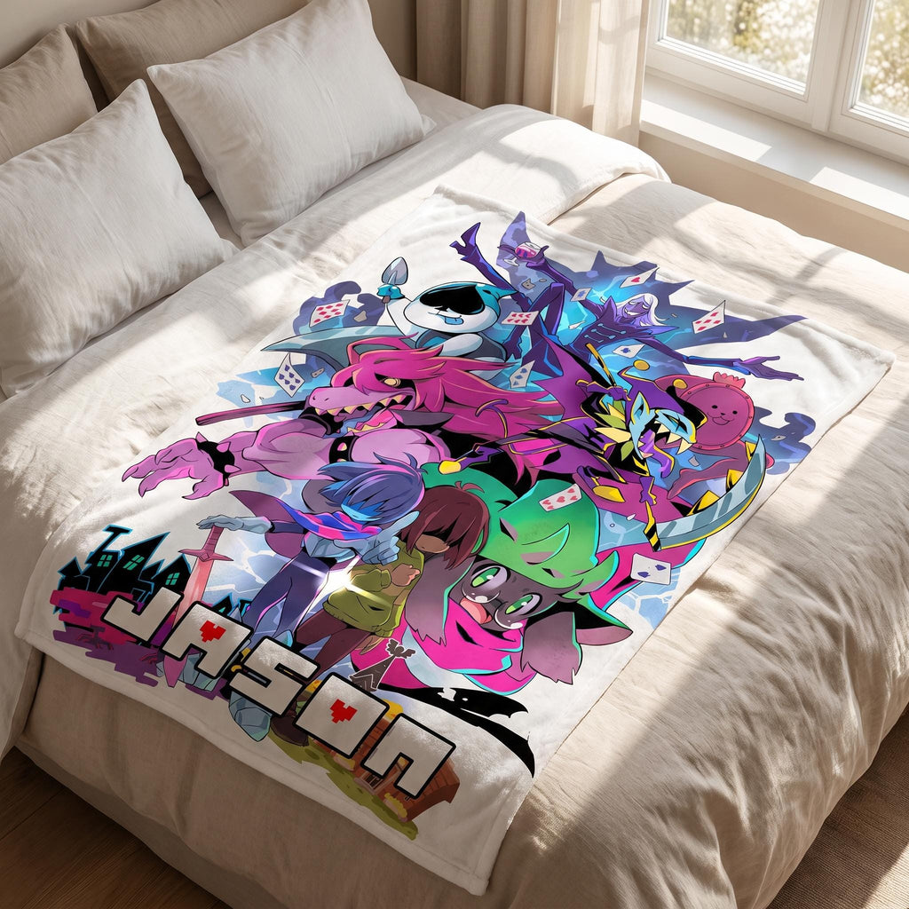 Custom Name Flannel Blanket Personalized Pixel RPG Video Game Throw Retro Gamer Boy Bedding Anime Kids Room Decor Magic Quest Fan Gift