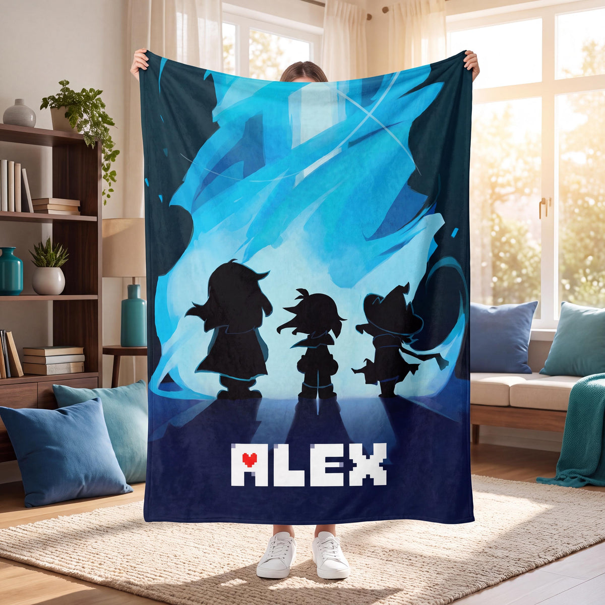 Personalized Custom Name Blanket Flannel Throw Retro Pixel Art RPG Adventure Gamer Gift for Boys Kids Bedroom Decor Fan Birthday Present
