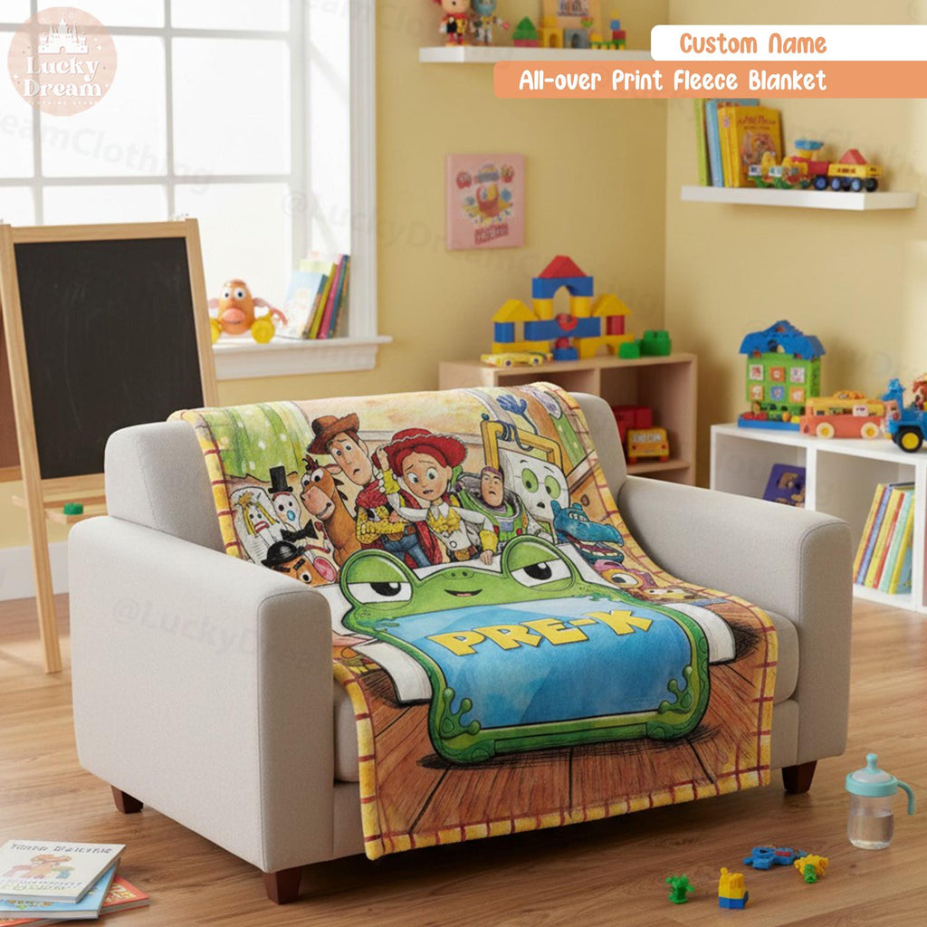 Personalized Toy Story 5 Pre-K Blanket, Custom Grade Disney Kids Blanket, Woody Buzz Lightyear Jessie Birthday Cartoon Gift for Boy, Girl